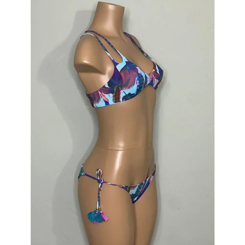New. Pilyq feather teeny halter bikini.